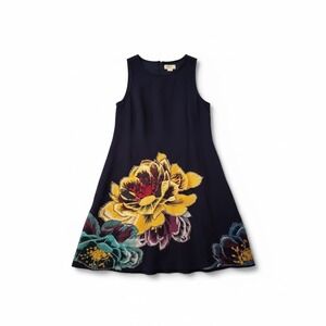 Maeve Anthropologie Navy Embroidered Floral A Line Dress Medium